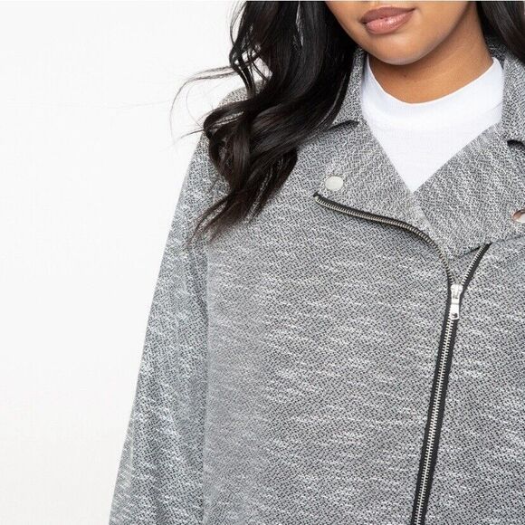 Eloquii Jacket Size 14/16 Soft Gray Knit Moto Full Zip Asymmetrical - Picture 6 of 10